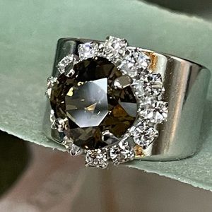 NEW Swarovski Halo Smokey Quartz Crystal Wide Band Adjustable Ring